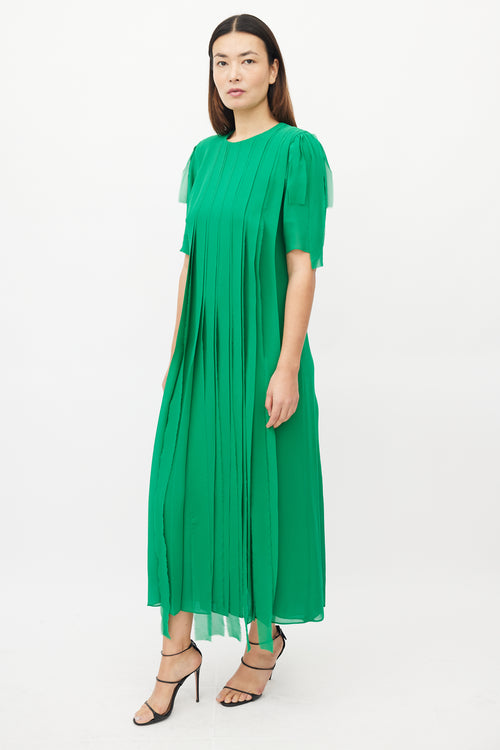 Akris Green Silk Pleated Maxi Dress