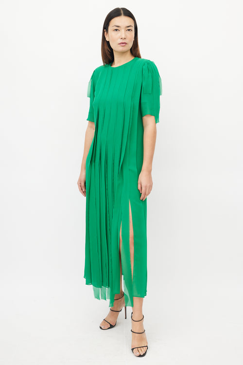 Akris Green Silk Pleated Maxi Dress