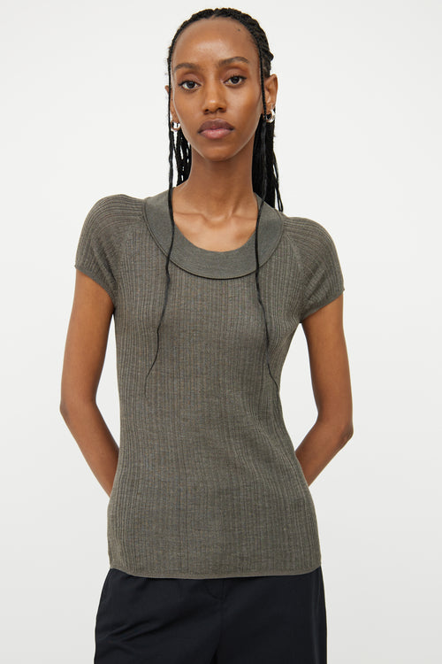 Akris Dark Grey Rib Knit Silk Top