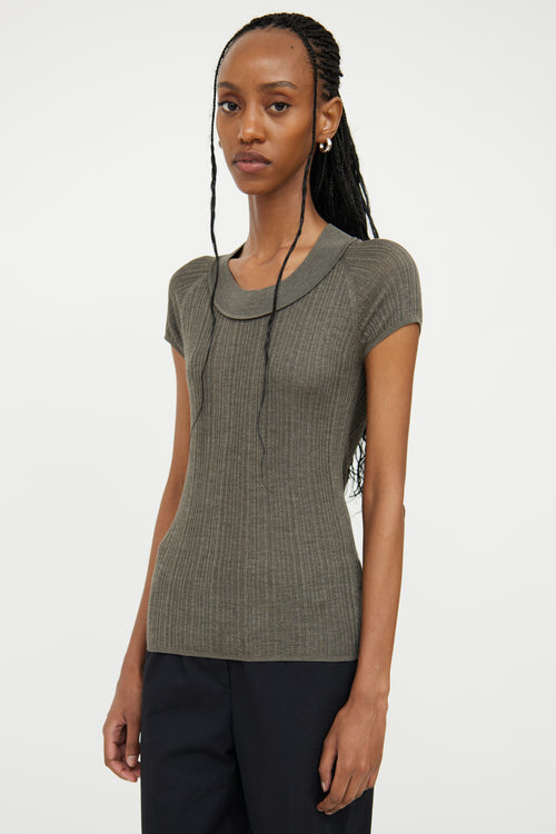 Akris Dark Grey Rib Knit Silk Top