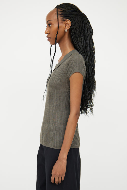 Akris Dark Grey Rib Knit Silk Top