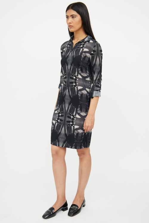 Akris Grey 
Black Linen Shirt Dress