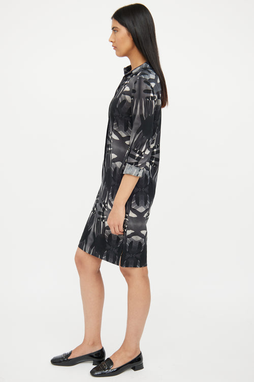 Akris Grey 
Black Linen Shirt Dress