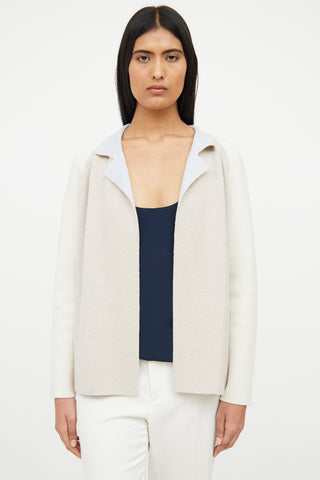 Akris Beige 
Blue Cashmere Reversible Knit Cardigan