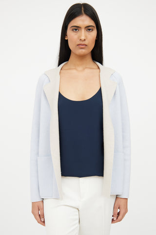 Akris Beige 
Blue Cashmere Reversible Knit Cardigan