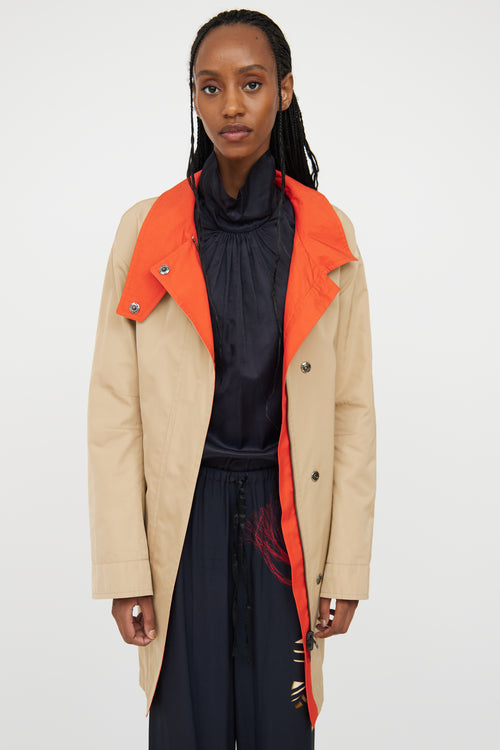 Akris Beige 
Orange Reversible Trench Coat