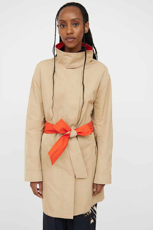 Akris Beige 
Orange Reversible Trench Coat