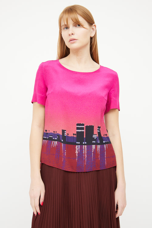 Akris Punto Pink Cityscape Short Sleeve Top