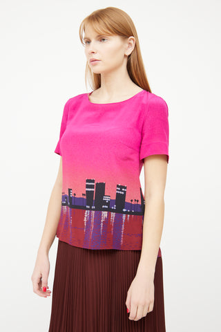 Akris Punto Pink Cityscape Short Sleeve Top