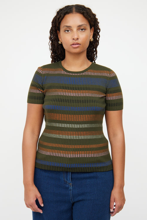 Akris Green Multi Colour Ribbed Top