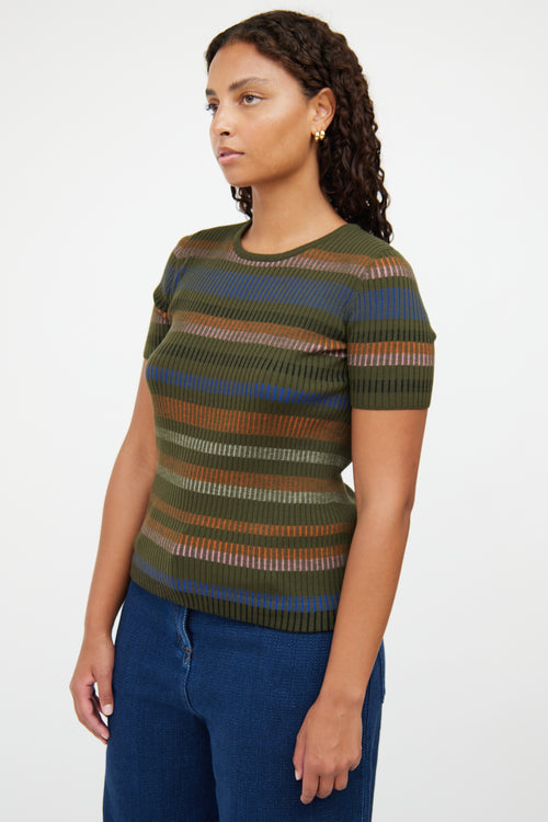 Akris Green Multi Colour Ribbed Top