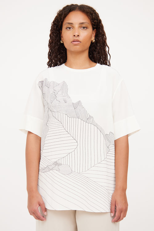 Akris White 
Black Pattern Blend Top