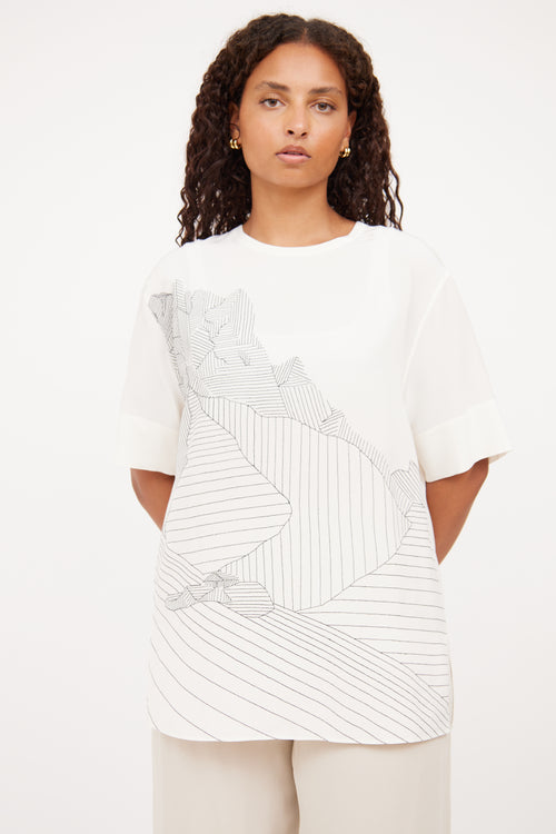 Akris White 
Black Pattern Blend Top