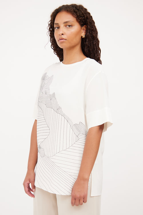 Akris White 
Black Pattern Blend Top