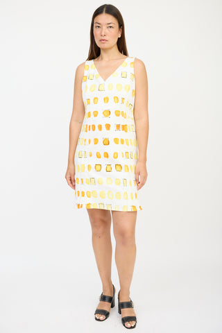 Akris White 
Orange Pleated Ink Blot Dress