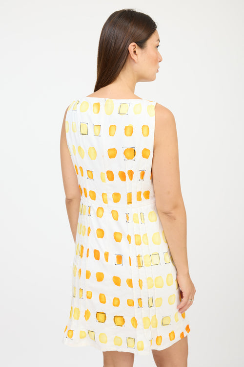 Akris White 
Orange Pleated Ink Blot Dress