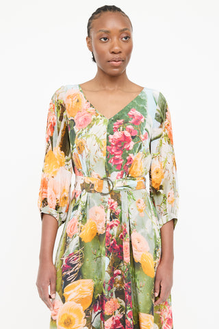 Akris Silk Floral Long Sleeve Dress