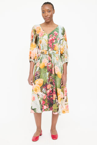 Akris Silk Floral Long Sleeve Dress