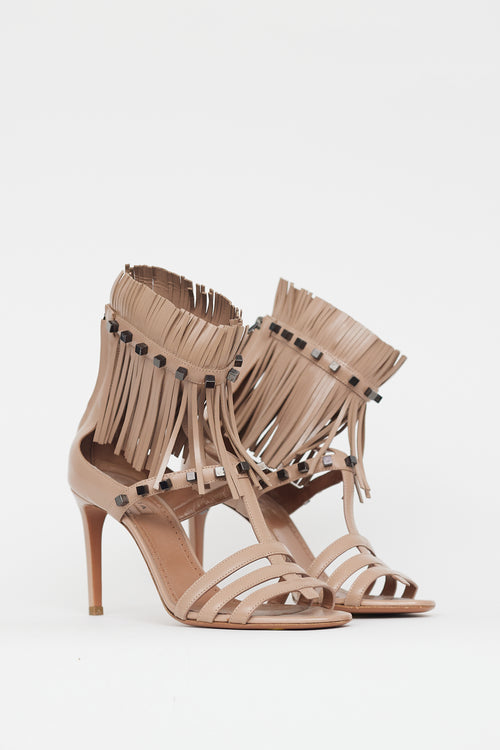 Alaïa Beige Leather Fringe Sandal