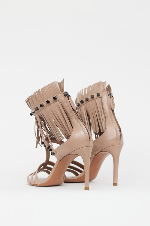 Alaïa Beige Leather Fringe Sandal