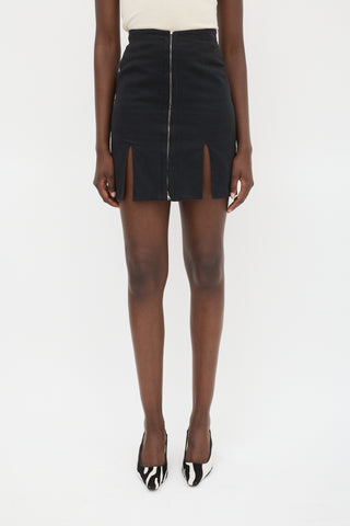 Alaïa Black Cotton 
Wool Double Slit Mini Skirt