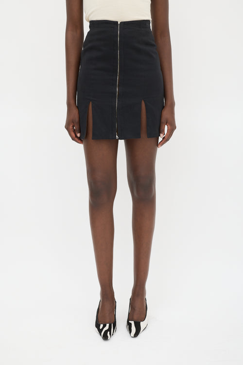 Alaïa Black Cotton 
Wool Double Slit Mini Skirt