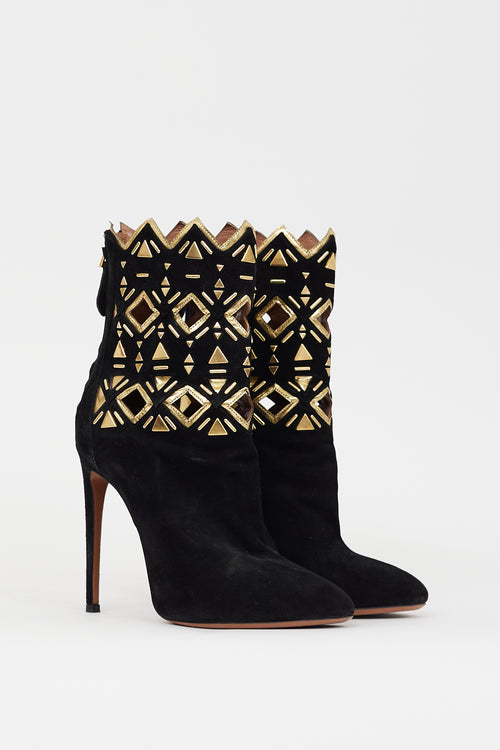 Alaïa Black Suede Geometric Cut Out Boot