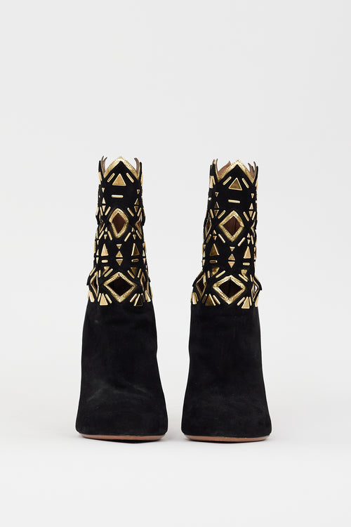 Alaïa Black Suede Geometric Cut Out Boot