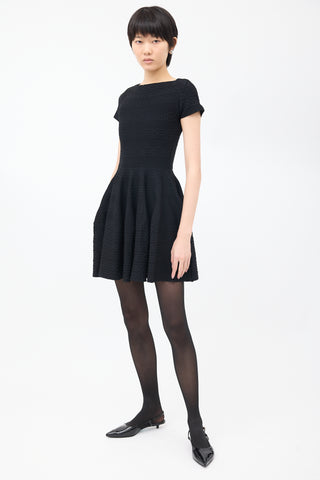 Alaïa Black Jersey Geometric Cloque A-Line Dress