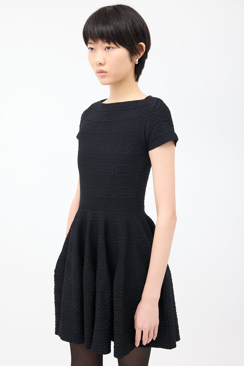 Alaïa Black Jersey Geometric Cloque A-Line Dress