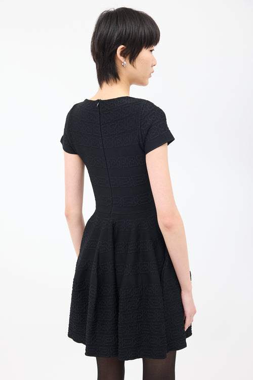 Alaïa Black Jersey Geometric Cloque A-Line Dress