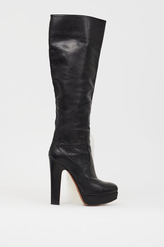 Alaïa Black Leather Knee High Platform Boot