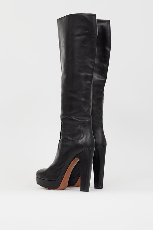 Alaïa Black Leather Knee High Platform Boot