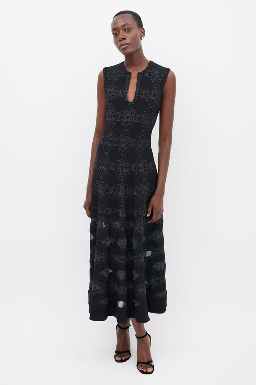 Alaïa Black 
Navy Wool Metallic Woven Dress