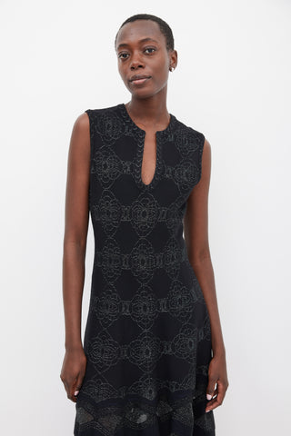 Alaïa Black 
Navy Wool Metallic Woven Dress