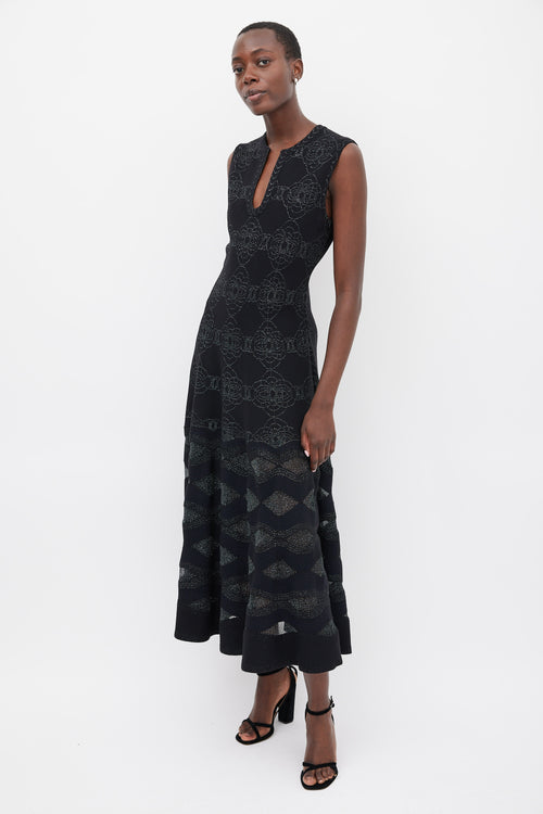 Alaïa Black 
Navy Wool Metallic Woven Dress