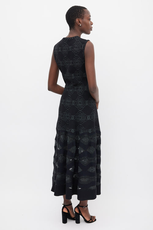 Alaïa Black 
Navy Wool Metallic Woven Dress