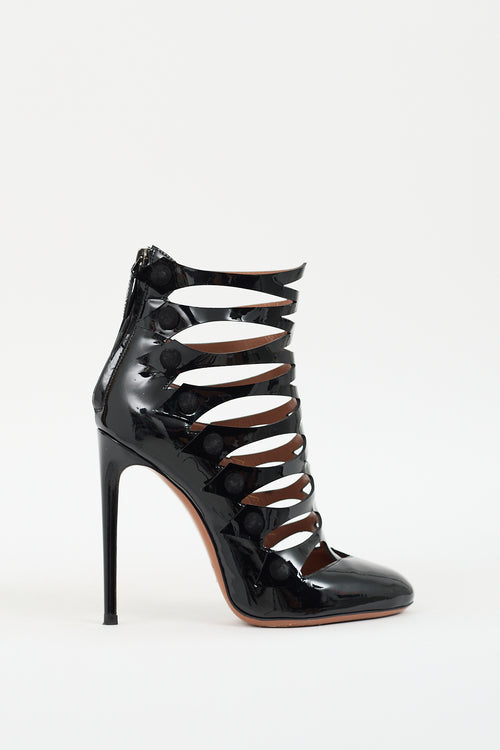 Alaïa Black Patent Leather Caged Heel