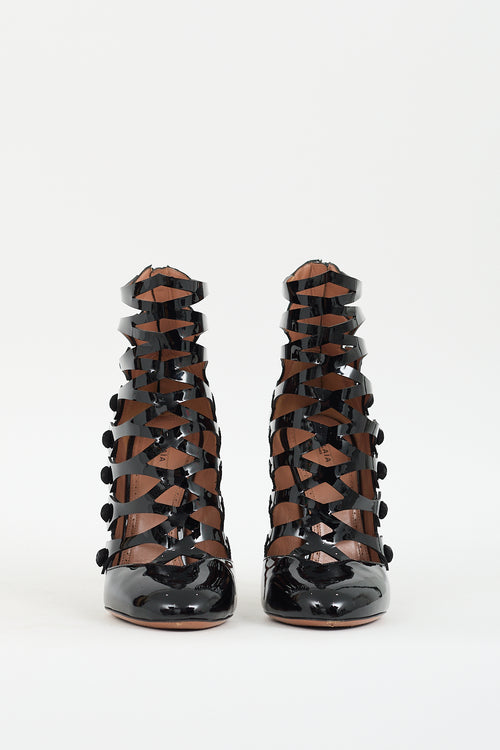 Alaïa Black Patent Leather Caged Heel