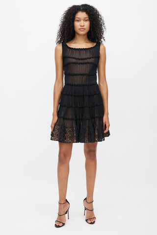 Alaïa Black Silk Mesh Ruffle Dress