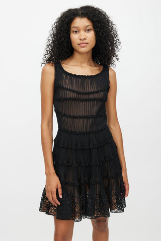 Alaïa Black Silk Mesh Ruffle Dress