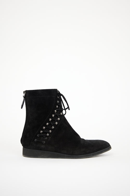 Alaïa Black Suede Lace Up Ankle Boot