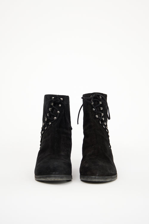 Alaïa Black Suede Lace Up Ankle Boot