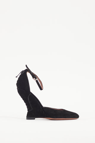 Alaïa Black Suede Lace Up Wedge Heel