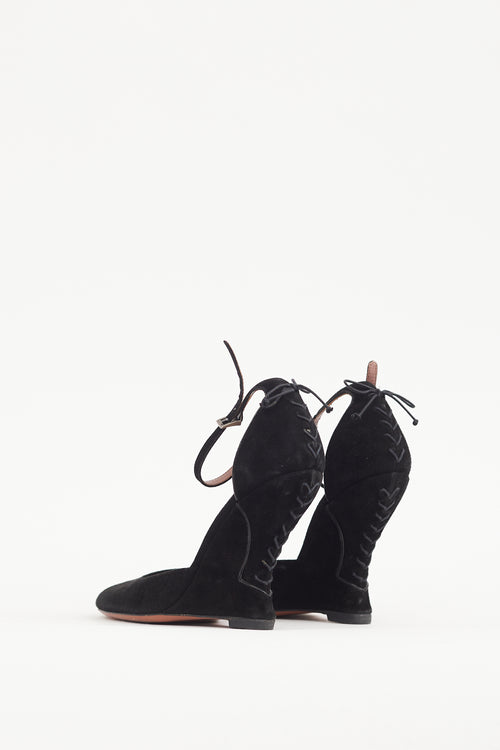 Alaïa Black Suede Lace Up Wedge Heel