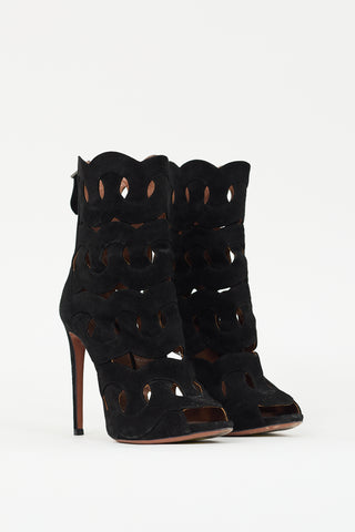 Alaïa Black Suede Geometric Cut Out Boot