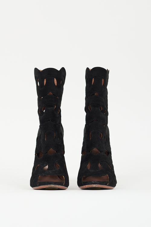 Alaïa Black Suede Geometric Cut Out Boot