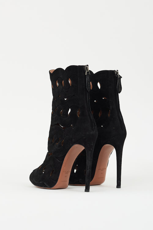 Alaïa Black Suede Geometric Cut Out Boot