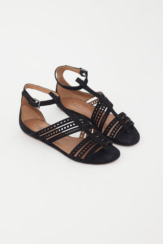 Alaïa Black Suede Lasercut Sandal