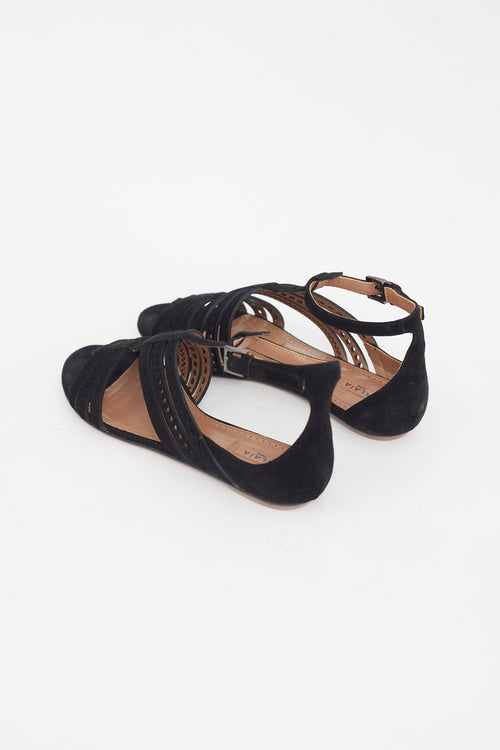 Alaïa Black Suede Lasercut Sandal